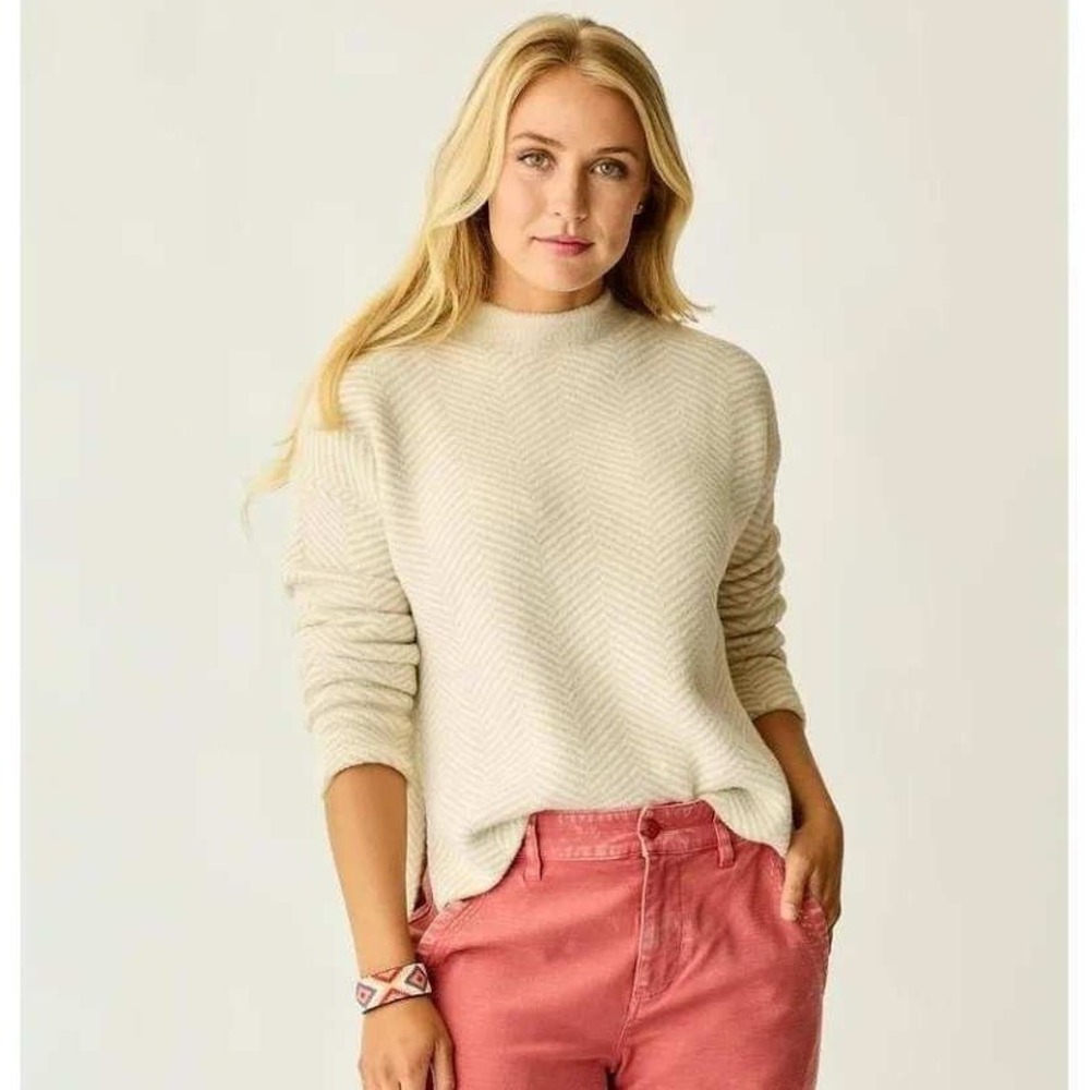 Carve Designs Womens Olivia Plush Sweater S Cement Herringbone Mock Neck Neutral